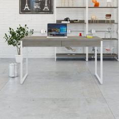 Mesa para Escritório 135cm 2 Gavetas Kuadra Snow / Est.Branca