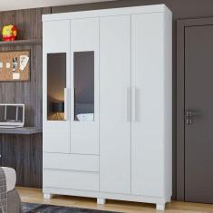 Guarda-Roupa Solteiro Zeus 4 Portas 2 Gavetas com Espelho Branco - Móveis Lopas