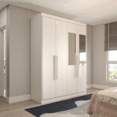 Guarda-Roupa Solteiro Mykonos 4 Portas 2 Gavetas com Espelho Branco - Panorama Móveis