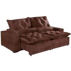 Sofá Elegance 4 Lugares Retrátil e Reclinável com Tecido Veludo de 230cm - Marrom
