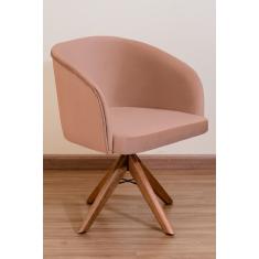 Poltrona Decorativa Redonda Pé Giratório de Madeira