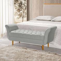 Recamier Pés Palito em Madeira Marajó 1,30m Capitonê Veludo Cinza Claro 