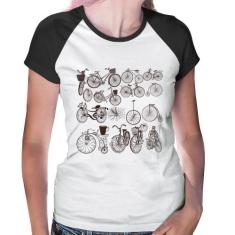Baby Look Raglan Bicicletas antigas - Foca na Moda, Branco, Preto, G