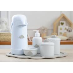 Kit Higiene Porcelana Bebê K044 Bandeja Nuvem Moderno Sabonete Térmica