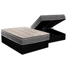 Cama Box Baú Queen: Colchão Espuma Paropas D45 / ep Confort Mega Firme + Base crc Suede Black(158x198)