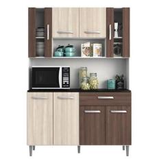 Kit Cozinha 8 Portas 1 Gaveta Gabi Branco/Rovere/Amêndoa - Poliman - P