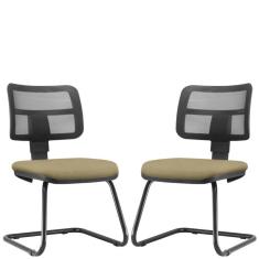 Kit 02 Cadeiras De Escritório Fixa Zip L02 Suede Bege