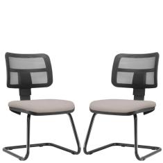 Kit 02 Cadeiras De Escritório Fixa Zip L02 Linho Bege