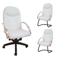 Kit 3 Cadeiras Escritório Day Brancas 1 Giratória E 2 Fixas