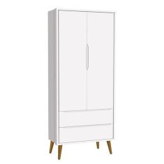 Guarda Roupa Infantil 2 Portas Theo Retrô Branco Fosco Com Pés Amadeirado Reller Móveis Branco Fosco