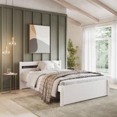 Cama Casal Em Madeira Maciça 140x190 Unique Yescasa Branco