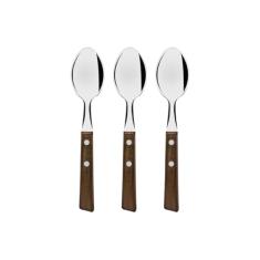 Conjunto de Colheres para Chá Tramontina Tradicional com Lâminas em Aço Inox e Cabos de Madeira Natural 03 Peças