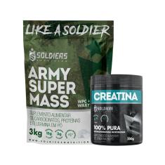 Kit: Hipercalórico Army Super Mass - 3Kg + Creatina Monohidratada Pote 300g - Soldiers Nutrition-Unissex