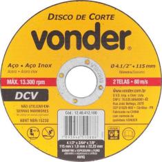 Disco de corte 115,0x1,0x22,23 para aço carbono e inox - Vonder