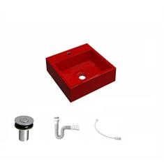 Kit Cuba Compace Q395 C/Válvula Click 1''B (2,6cm) + Sifão Pvc + Flexível Vermelho