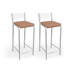 Kit 2 Banqueta De Cozinha Gênova 1b705cr 2 Un Cromado/linho Capuccino - Kappesberg