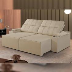 Sofá Retrátil e Reclinável 4 Lugares 250cm M182 Yescasa Linho/Bege Escuro