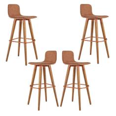 Conjunto 4 banquetas para balcão de cozinha Linea Terracota Alto Padrão Pes de Madeira