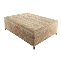 Box Casal Florença 42x138x188cm com Colchão Casal Molas Ensacadas Júlia 28x138x188cm Rustico Bege
