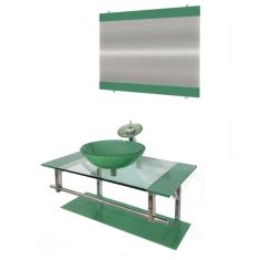 Gabinete de Vidro 80cm Inox com Cuba Redonda Verde