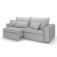 sofá 3 lugares retrátil e reclinável cannes linho bouclé cinza 220 cm