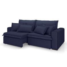 sofá 3 lugares retrátil e reclinável cannes linho bouclé azul 220 cm