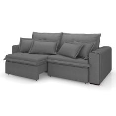 sofá 3 lugares retrátil e reclinável cannes linho bouclé grafite 220 cm