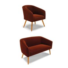 Sofá Namoradeira e Poltrona Pé Palito Castanho Stella Bouclê D03 - D`Rossi