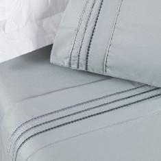 Jogo de Lençol Casal Yara bordado 4 peças Cinza