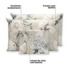 Lençol Casal 3 Pçs Estampado C/ Fronhas Percal 180 Fios 40cm Altura - 