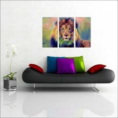 Quadro Decorativo Animais Leão Salas 3 peças Com Moldura - Vital Quadr