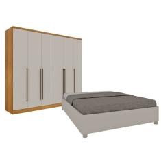 Quarto De Casal Guarda-Roupa 6 Portas Portugal E Cama Box Casal Queen Monaco Espresso Móveis Cinamomo/Off White