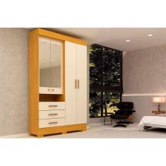 Guarda Roupa 4 Portas (2 C- Espelho) E 3 Gavetas Débora Nature-off White - Acp