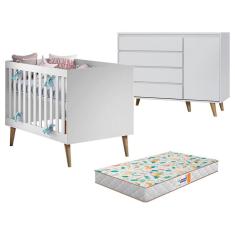 Berço Americano Ludmila e Cômoda Gran Lorena Branco Acetinado Bétula com Colchão Gazin – Carolina Baby