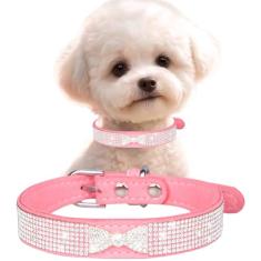 Coleiras de cachorro de strass rosa para fêmeas, lindas coleiras de cristal brilhantes com glitter joias brilhantes diamante menina coleira para cães pequenos e médios, G