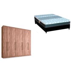 Cama Box Casal + Colchão Class Castor + Guarda Roupa Master Vip 8.4 Atacama-Jatobá