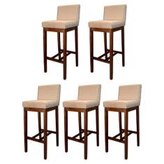 Kit 5 Banquetas Alta Estofada para Bancada de Cozinha Lisboa Madeira C