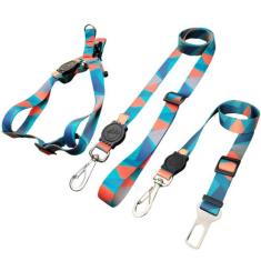 Kit Peitoral de Cachorro Pequeno Porte com Guia e Cinto de Segurança -