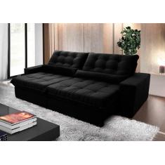 Sofá Retrátil/Reclinável Zurique 2,70m Suede Velut Preto c/ Molas no A