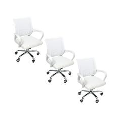 Kit 3 Cadeiras De Escritório Begonia Tela Mesh Ergonômico Branco