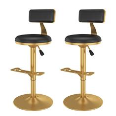 Conjunto De 2 Banquetas De Bar Giratórias De Couro PU, Com Cadeira De Balcão, Balcão De Cozinha Com Altura Ajustável, Metal Dourado Com Apoio Para Os Pés Assento Estofado Para Café, Altura 60-80 Cm