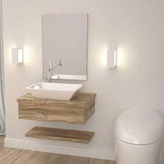 Bancada para Banheiro com Cuba RT45 Prateleira e Espelheira 606w Metrópole Compace Carvalho