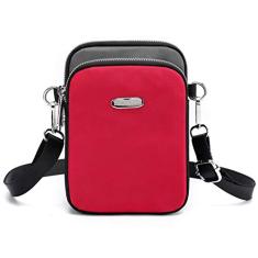 Pequena bolsa transversal para mulheres, carteira de nylon moderna para celular, bolsa de ombro estilo mensageiro, Vermelho, 4.7"(L) x 6.7"(H) x 2.4"(W)