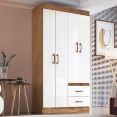 Guarda Roupa Solteiro 4 Portas 2 Gavetas Córdova Off White/nogueira