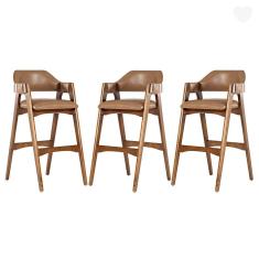 Kit 3 Banquetas Alta com Encosto Lua Madeira Imbuia Impermeável Caramelo L85 RMI