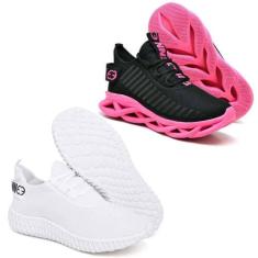 Kit Tênis Feminino Esportivo Evoltenn 2 Pares Confotavel Pink/Branco, 