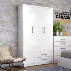 Guarda-Roupa 03 Portas e 02 Gavetas Açaí Branco Henn, Branco, Moderno