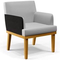 Poltrona Decorativa Para Sala de Estar Beatriz W01 Linho Cinza materia