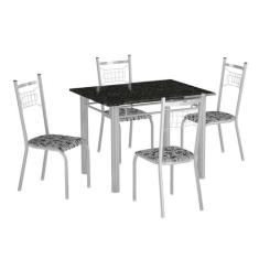 Conjunto de Mesa Genova com 4 Cadeiras Lisboa Branco e Branco Floral -