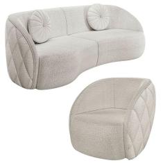 Sofá Decorativo 4 Lugares 318cm com Almofadas e Poltrona Zion M22 Bouc